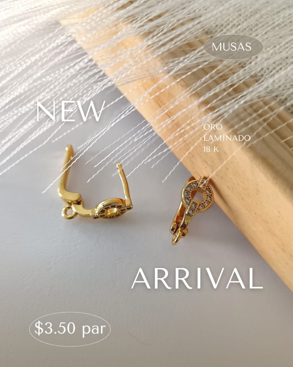 Base para arete oro laminado 18k